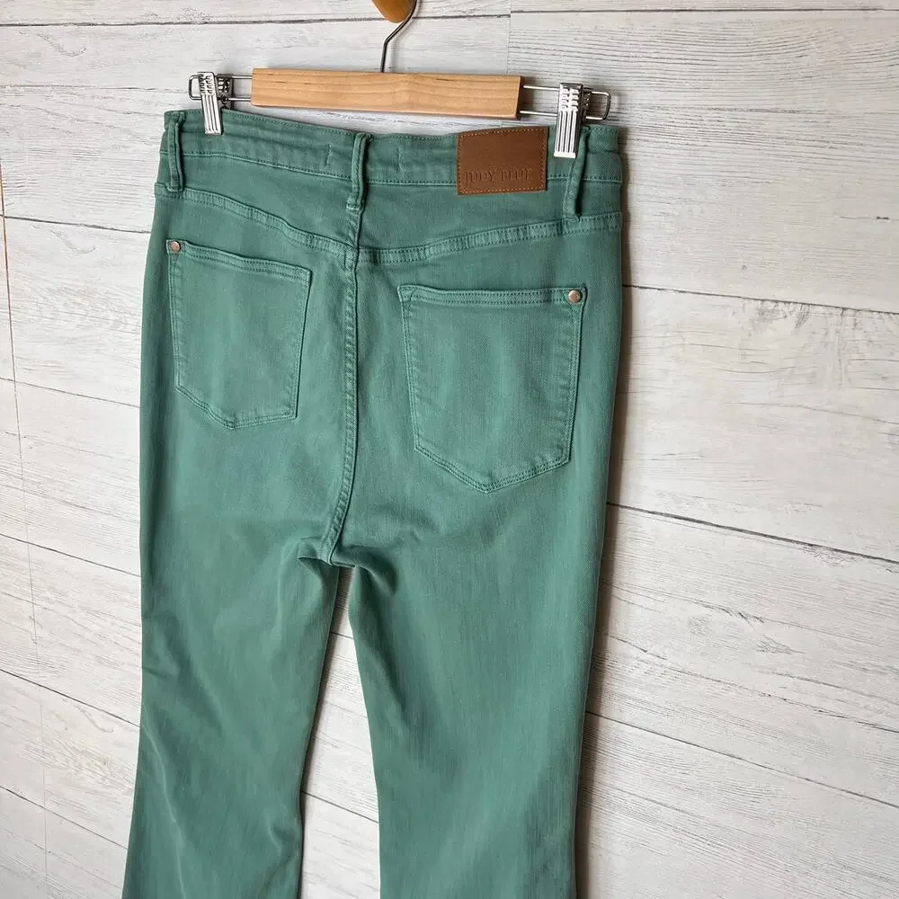 Judy Blue Jeans Womens Size 13/31 Green Garment Dyed Boot Cut Raw Hem - Picture 12 of 16